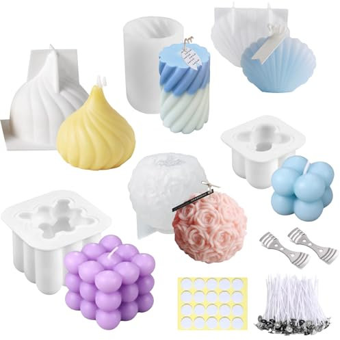 yosiio Moules à Bougie en Silicone, 6 Pièces DIY Kit Fabrication de Bougies, Moule Bougie Silicone, Kit pour Faire des Bougies pour Bougies Parfumées de Savons et Autres Décorations Artisanales
