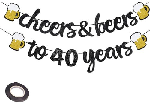 ENLACE 40. Geburtstag Girlande Banner,Deko 40 Geburtstag Frauen Männer,Schwarz Gold Banner,Happy Birthday Girlande 40 Jahre,Cheers to 40 Years Geburtstagsdeko