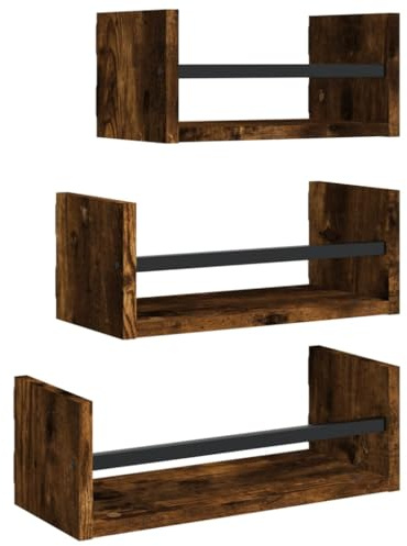 vidaXL 3-TLG. Wandregal-Set mit Stangen Räuchereiche Holzwerkstoff