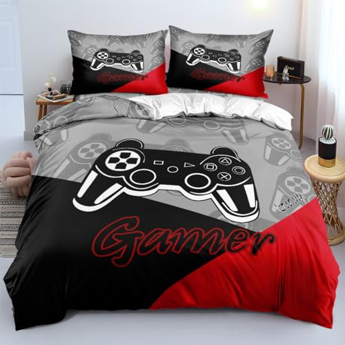 Yzehomijia Gamer Bettwäsche Set 140×200 cm,Gamepad Bettbezug,Jungen Bettwäsche,1 x Gamepad Bettbezug und 1 x Kissenbezüge 65 x 65cm (G2，140×200)
