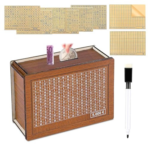 Tirelire en Bois,Numérique Tirelire Réutilisable avec Stylo Effaçable, avec Objectif D'épargne et Chiffres à Cocher Tirelire avec Compteur pour Aider Les Enfants à Commencer à Economiser