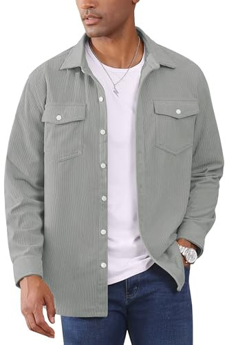 EKLENTSON Chaquetas de Otoño Hombre Chaqueta de Manga Larga Cuello con Solapa Bolsillo en el Pecho Chaquetas Gris Claro M