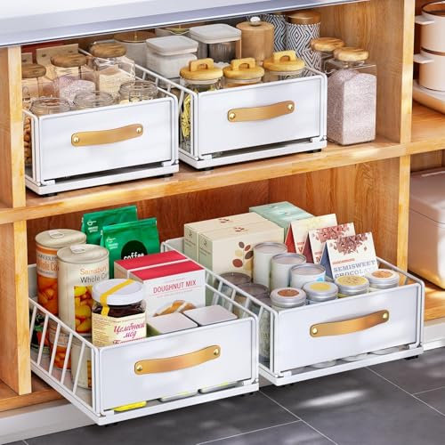 Kitstorack Teleskopschublade, Ausziehbare Schublade für Kabinett Metall Slide Out Organizer mit Griff Küche Aufbewahrungsregal mit Nano Klebebänder Korb Schublade, 40 Tiefe x30 Breite x16 Höhe cm