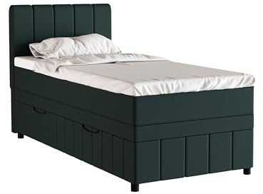 Avalon Boxspringbett 90 x 200 cm Doppelbett mit hochwertiger Bonell-Matratze und Topper, Polsterbett mit Bettkasten, Schlafzimmer, Bequem, Modern, Stilvoll