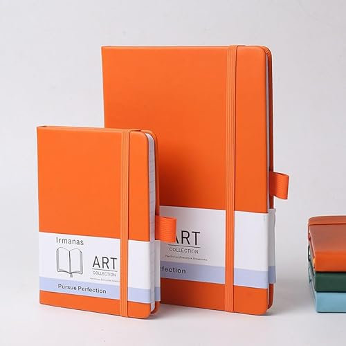 Irmanas A6 Notizbuch, 2er-Pack Premium-Klassiker mit liniertem Papier und Stiftschlaufe, 160 Seiten, Leder-Hardcover-Journal, Business-Geschenk, Bürobedarf für Männer und Frauen (Orange).