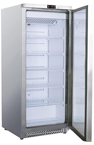 GGM Gastro Réfrigérateur en Acier Inoxydable pour la Gastronomie - 600 Litres - Porte Simple - 228 W - Isolation de 5 cm - Thermostat Numérique - Système No Frost - KSS600SRN