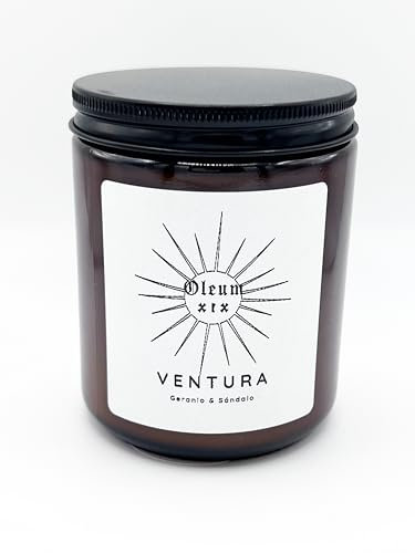Oleum XIX - Vela Ritual Ventura | Aceites Esenciales de Geranio y Sándalo - Vela de Soja Hecha a Mano - Vela Artesanal - Vela para Regalo