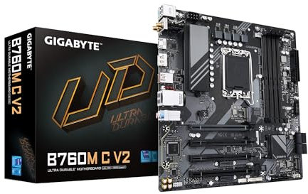 GIGABYTE B760M C V2 LGA 1700 Intel B760 M-ATX Motherboard with DDR5, Triple M.2, PCIe 4.0, USB 3.2 Gen 2x2 Type-C, WiFi 6, 1GbE LAN, Q-Flash Plus, EZ-Latch
