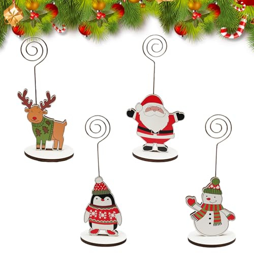 Satiskid 4 Stück Weihnachts-Notizhalter, Tischnummern-Menühalter für Feiertage, Hochzeiten, Bankette, Weihnachts-Memo-Clips, Weihnachtskartenhalter, Tischschild-Halter, Weihnachtsfeier-Dekorationen