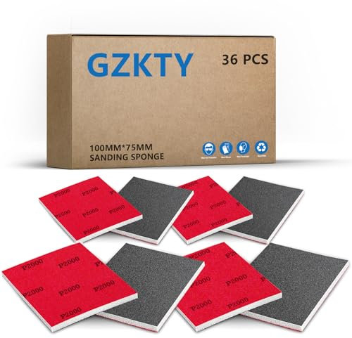 GZKTY Set di 36 spugne abrasive, 75 mm x 100 mm, spugna abrasiva a umido, grana P2000, blocco abrasivo per vernice auto, spugna abrasiva per metallo, modellismo, vernice e legno.