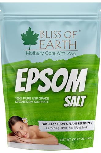Bliss of Earth Epsom Salt for Foot | 1kg Epsom Salt for Foot Soaks, Bath Soaks, Plants & DIY Scrubs | Natural Magnesium Sulphate for Muscle Relief & Aromatherapy | Cruelty-Free