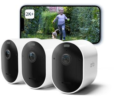 Arlo Pro 5 Security Camera Outdoor Wireless with Rechargeable Battery, 2K Outdoor Camera Kit, Dual-Band Wifi, Battery Operated, Free Trial of Secure, Advanced Colour Night Vision, 3 Cameras, White
