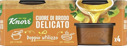 Knorr Cuore di Brodo Delicato, Pronto da Diluire, Con Verdure da Agricoltura Sostenibile, Senza Glutine, Senza Glutammato*, Senza Conservanti, 4 Vaschette da 28g