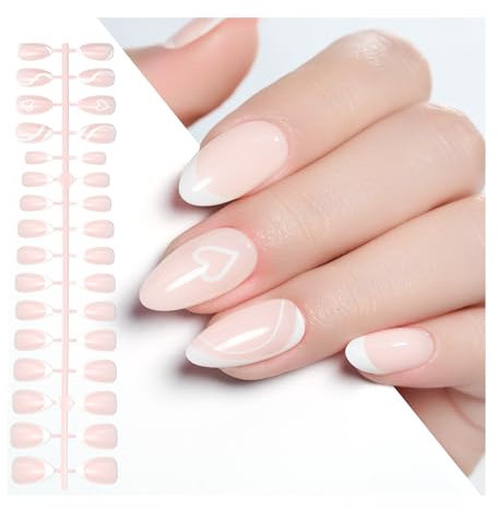 Gelike ec Press On Nails - Gel Faux Ongles à Coller Français de couverture Court en amande pour la qualité du salon, Couleur Nude Capsule Americaine Ongle 160pcs 12 taille (français avec)