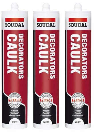 Soudal Decorators Caulk White Gap Filler Acrylic Silcone Sealant Adhesive Interior Decorating - Pack of 3
