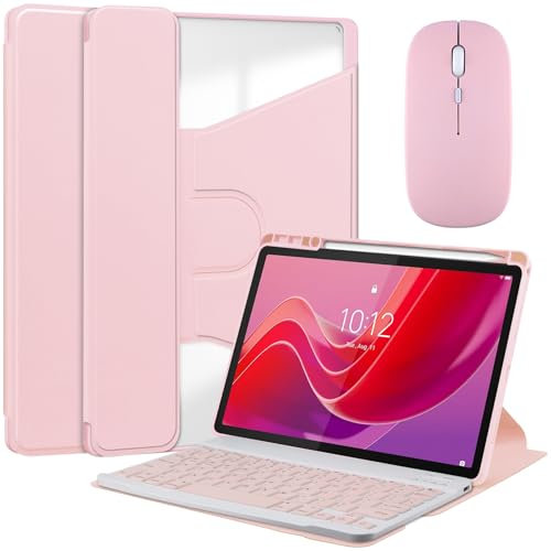 HLTOOP Funda con Español Ñ Teclado para Lenovo Tab M11 De 11 Pulgadas 2024 TB330FU, Funda Giratoria De 360°, Teclado Bluetooth Desmontable con Ratón,Rosado