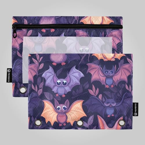 Federmäppchen aus Stoff, Fledermaus-Design, mit 3 Löchern, Violett