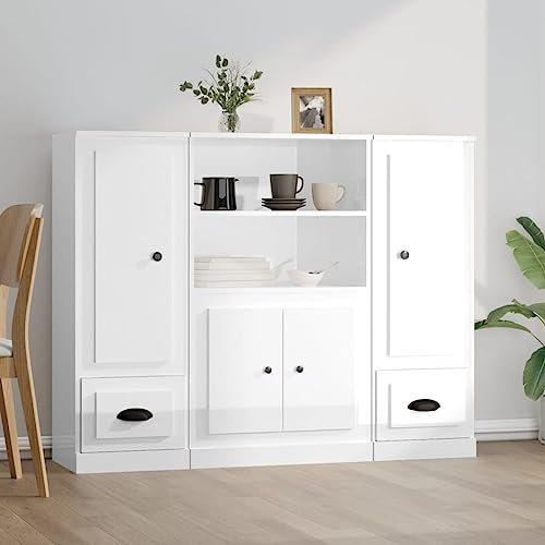 Highboards 3 STK. Hochglanz-Weiß Holzwerkstoff,Elegantes HochglanzWeißes Sideboard für geräumigen Stauraum im Wohnzimmer Schränke
