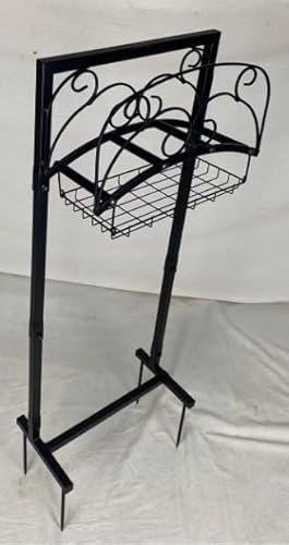 Kingson Soporte portátil para manguera de jardín con cesta de almacenamiento, soporte de acero independiente resistente, sostiene manguera de 150 pies, acabado con recubrimiento en polvo negro, diseño