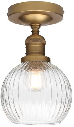 JIMUBEAM Industrial Semi Flush Mount Pendant Ceiling Light with Clear Fringe Glass Lampshade, Vintage Globe Ceiling Light Fittings for Porch, Hallway, Entryway, Kitchen, Bedroom, Hotel