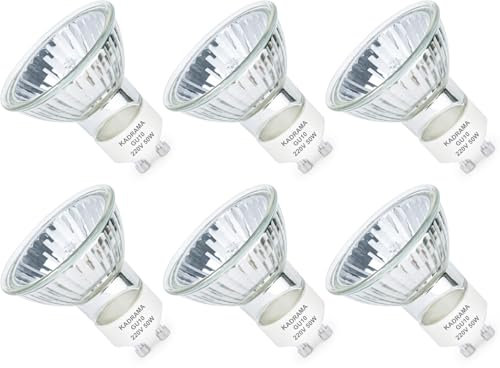 Kadrama Candle Warmer Light Bulbs 50W Wax Warmer Bulbs Scentsy Light Bulbs for Full Size Candle Warmer Lamp Dimmable, Warm White, 230V GU10 Halogen Bulbs, 6 Pack
