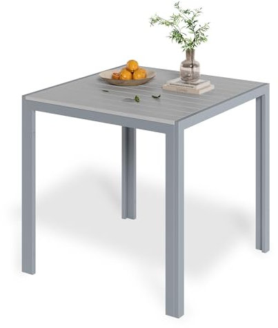 LIFERUN Gartentisch Aluminium, 75x75cm WPC Balkontisch Wetterfest, Quadratischer Terrassentisch, Outdoor Esstisch, Hitze- und Wetterbeständig, rutschfest - Ganz Grau