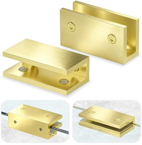 Ranbo Solid Brass Glass Shelf Brackets, U-Shaped Wall Mount Clamps
