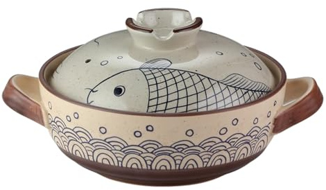 Donabe Keramik-Kasserolle, japanischer Tontopf, Schmortopf | Hitzebeständiger Schongarer, nährstoffreicher Suppentopf(2.5L)