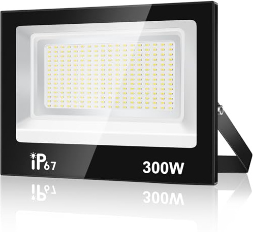URTBST 300W Led Strahler Außen,30000LM LED Scheinwerfer,7000K Kaltweiß LED Strahler,IP67 Wasserdichte Superhell LED Fluter Flutlicht,Aussenstrahler für Garten,Garage,Hof