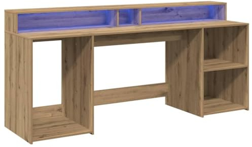 vidaXL Desk with LED Lights, Office Desk for Home Living Room, Computer Table with Storage, Writing Table, Modern Style, Artisian Oak Engineered Wood