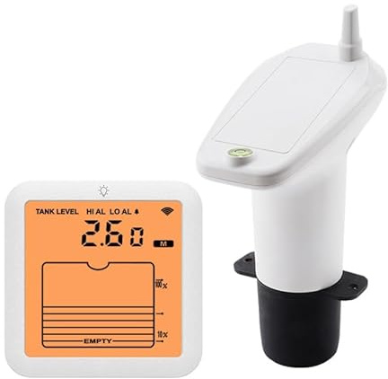 Vibsky Digitaler Wasserstandsmonitor mit hintergrundbeleuchtetem Display, Alarmsystem und IP65 wasserdichtem Sender, 100 m Funkreichweite für genaue Wassertanktiefenmessung