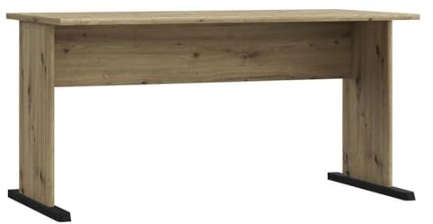 Forte TEMPRA 2 Schreibtisch 140 150, moderner Schreibtisch mit Kufenfüßen, Büro, Holzwerkstoff, Artisan Eiche Holzdekor, 144 cm breit x 72 cm hoch x 72 cm tief