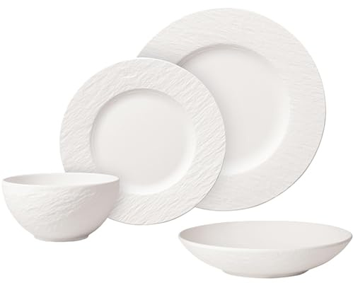 Villeroy & Boch – Manufacture Rock Blanc Tafel-Set, 16 Tlg., Geschirr Set Für 4 Personen, Premium Porzellan, Weiß