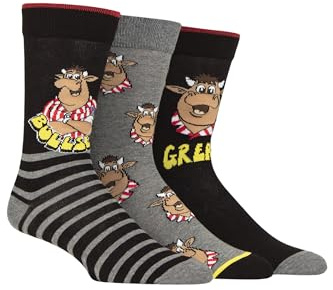 Bullseye Men’s Gift Boxed Cotton Socks – 3 Pair Crew Socks, Soft Breathable Novelty TV Show Socks, Comfortable Everyday Gift for Fans, UK 6–11 Multi