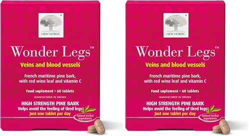 New Nordic Wonder Legs, High-Strength Pine Bark & Red Vine Leaf Extract with Vitamin C, Supports Normal Circulation & Vein Function, 60 Vegan Tablets (Pack of 2)