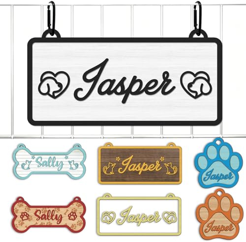 Placa de nombre personalizada para jaula de perro, letrero de madera personalizado con letras en relieve, diseño duradero e impermeable para accesorios de perrera, uso en interiores o exteriores