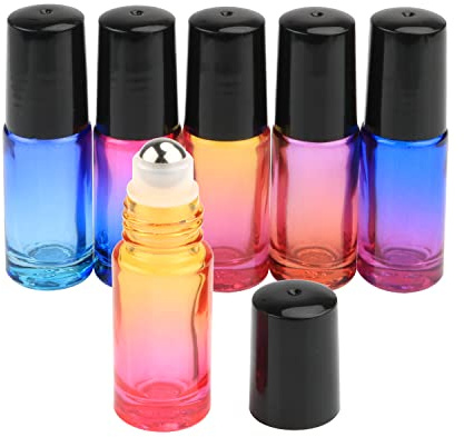 Gradient Color Roll On Bottles Thick Glass Empty Refillable Fragrance Perfume Essential Oil Glass Roller Bottles Metal Roller ball Bottle Container For Home Travel Use 5ml 6 Packs