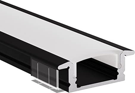Alumino | LED Aluminiumprofil Schwarz | 200 cm | Einbauprofil | Opale Abdeckung | für 12 mm LED-Streifen | 2m | Rhein