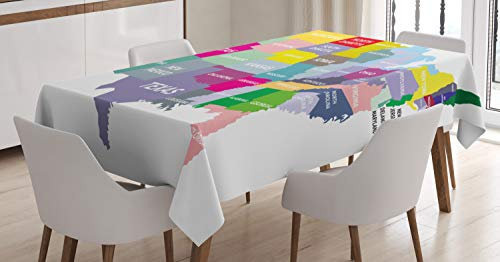 ABAKUHAUS Karte Tischdecke, USA Karte Bunte Staaten, Wasserfest Waschbar mit Klar Sichtbaren Farben kein Verblassen Personalisiert, 140 x 200 cm, Grau Braun