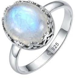 mantraroma Silberring Damen 925 Sterling Silber – ovaler Edelstein Ring, Vintage Statement Ring Schmuck, elegantes Geschenk für Frauen