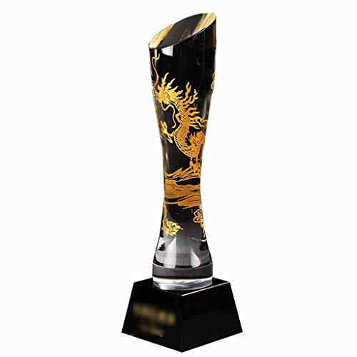 Pokale, Medaillen Auszeichnungen Totem Auszeichnung Kristall Cup Individuelle Drache Trophy Chinese Style Retro Trophy Drache Trophy Gold Black Base (Color : Clear, Size : 8 * 8 * 27cm)