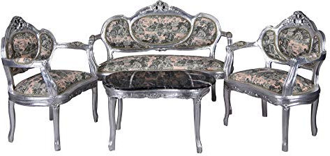 Sofagarnitur Sitzgruppe Barock Sofa Sessel Couchtisch Couchgarnitur Silber cat499e60 Palazzo Exklusiv