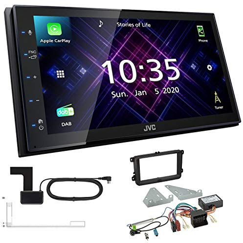 JVC KW-M565DBT 2-DIN Autoradio mit DAB Antenne passend für Volkswagen VW T5 Transporter 2003-2015 runde Ecken, schwarz inkl Canbus