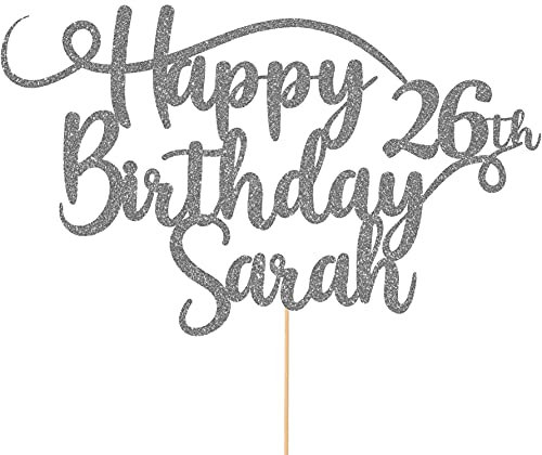 Personalised Happy Birthday Glitter Cake Topper - Dark Silver Any Name & Any Age Glitter Cake Decoration and Sprinkles - Happy Birthday Decorations - Personalised Toppers for Cakes by Cakeshop