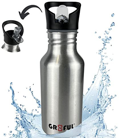 gr8ful® Water Bottle - Aluminium Metal | Leakproof with Screw Drinking Top | Fab for Running, Swimming, Cycling, Gym, Kids | Lightweight, Reusable, BPA free, 500ml, Hydrate