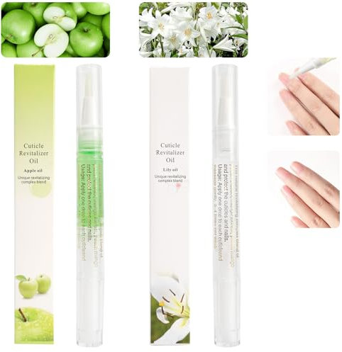 2PCS Cuticle Oil Pens for Nail Care,Cuticle Revitalizer Oil Pen with Soft Brush,Cuticle Oil to Prevent Nail Cracking and Dry (Lily & Apple Flavor)