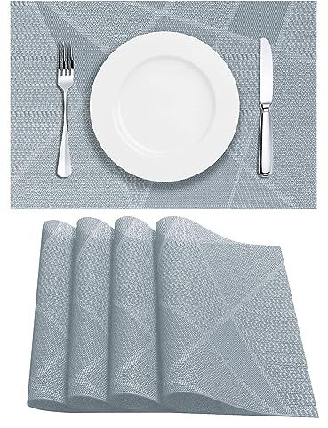 LAPONO Table Mats Set of 4, 45 x 30cm Large Rectangle Place Mats PVC Table Placemats Washable Non-slip Heat Resistant Placemats for Kitchen Dinning Restaurant outdoor garden Hotel (Grey)