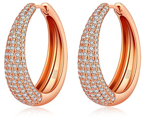 Orecchini a Cerchio Grandi in Oro Rosa Donna Orecchini a Cerchio Argento 925 Orecchini Pendenti Orecchini a Cerchio Rosa Orecchini a Cerchio con Diamanti Cerchio Taglia 15mm