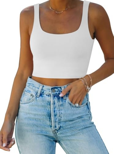 REORIA Damen Crop Top elegant Corset Top Neckholder Top Aesthetic Sport Sommer Tops Weiß S