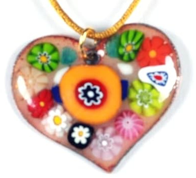 Pendentif Murano cœur émail sur cuivre